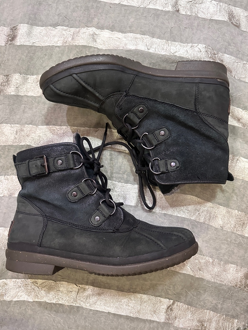 Ugg Black Lace-Up Waterproof Winter Duck Boots